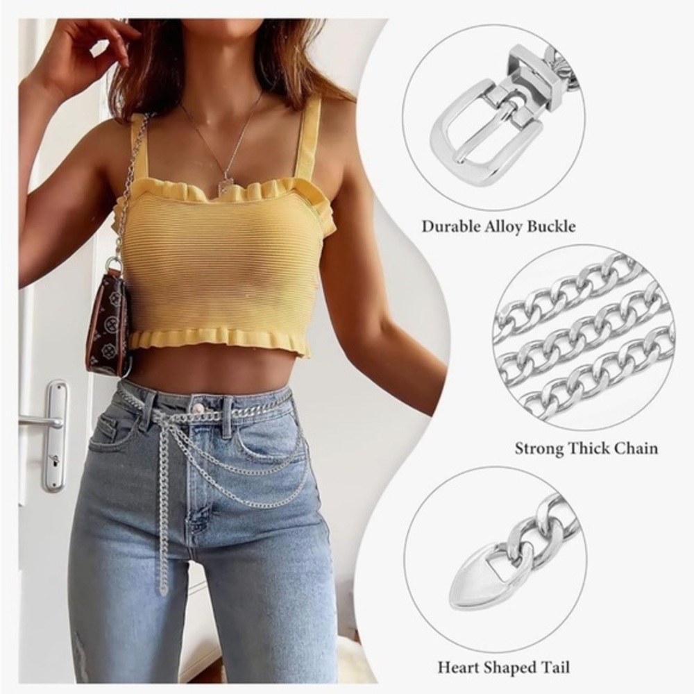 Elegant Silver Chain Belt with Heart Detail